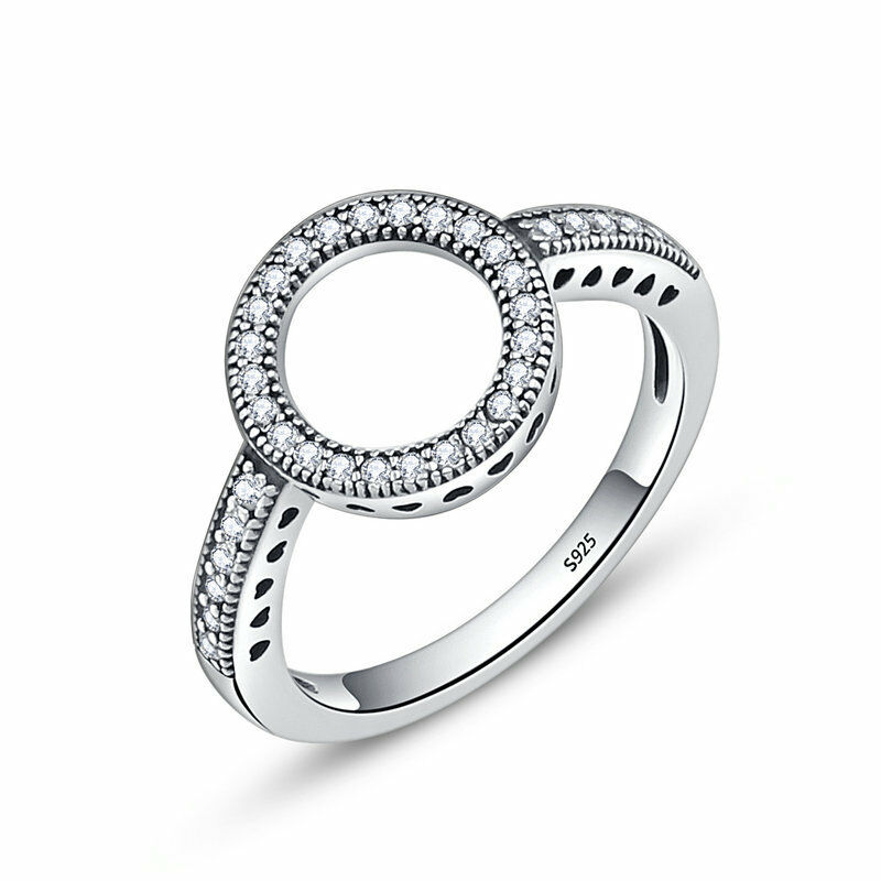 

Women Fashion 925 Sterling Silver Pave Clear CZ Round Circle Hallow Ring Size 6-8