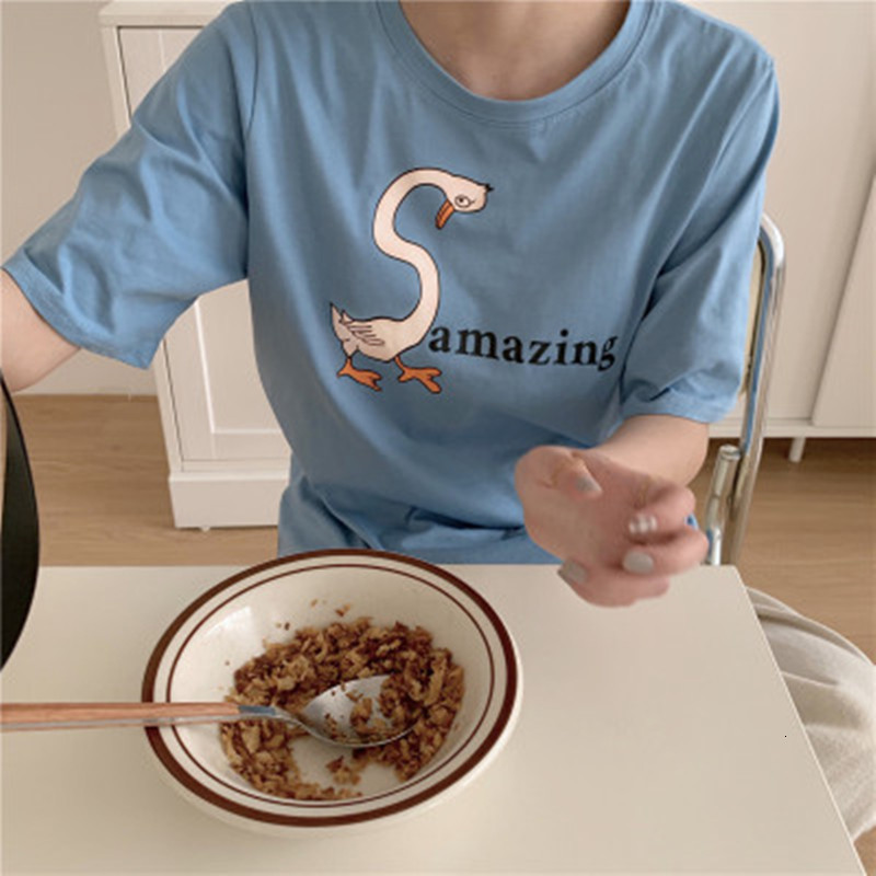 

2021 New will see printing of cartoon cartoons short sleeve girls T-shirts cut women's tops for women (b8796 3LUO, Blue