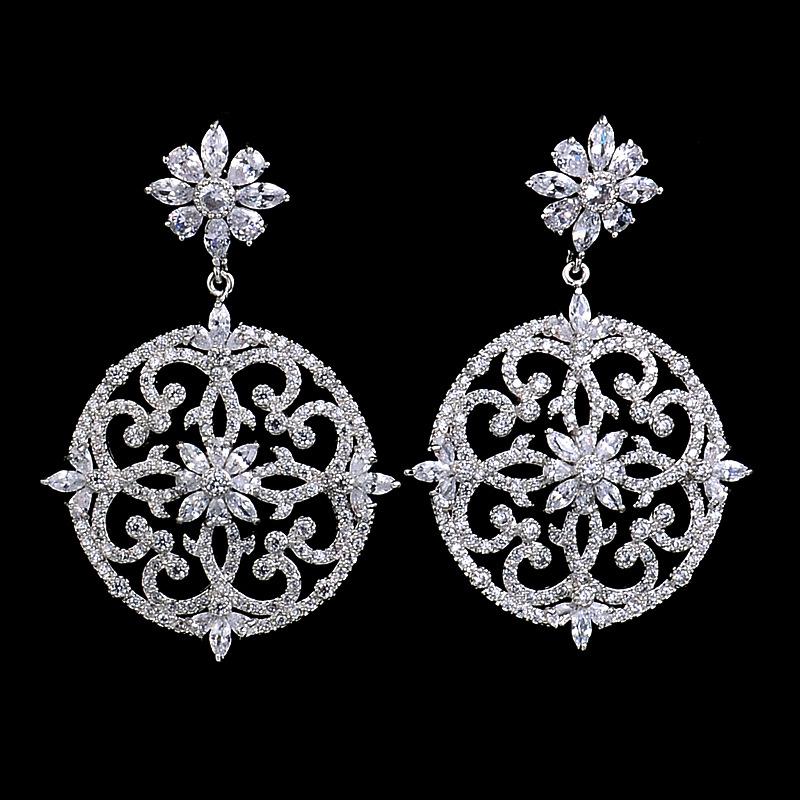 

5 colors new hollowed cubic zirconia clear CZ crystal big heavy drop earrings