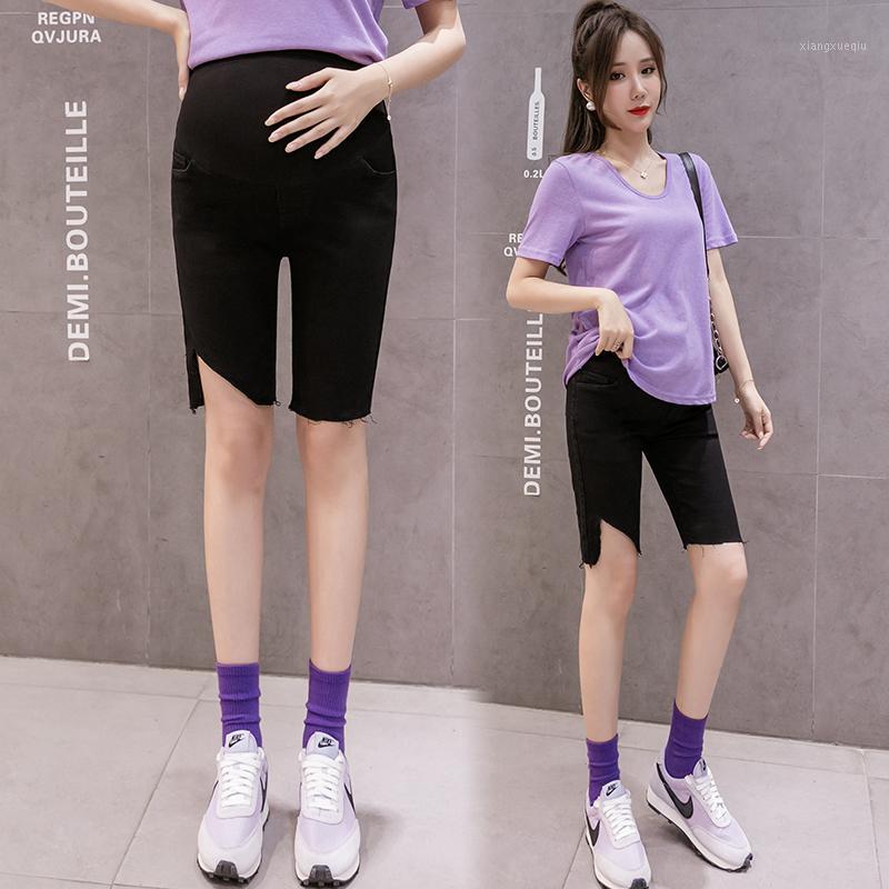 

8898# Maternity Pants Summer denim Solid Color Support Abdomen Elastic Waist Belly Support Pants Maternity Trousers1, Black