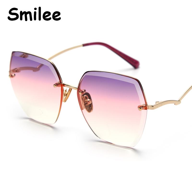 

Fashion Rimless Sunglasses Women 2021 Spring Female Purple Pink Green Sun Glasses Curved Frameless Shades Charm Brand Designer