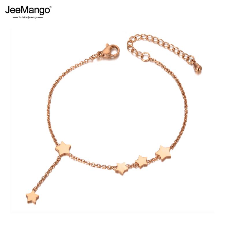 

JeeMango Trendy Stainless Steel Lovely 5Pcs Star Charm Bracelets For Women Girls Bohemia CZ Crystal Chain Beach Bracelet JB20050