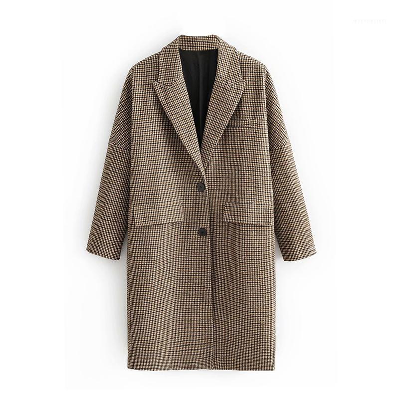 

Fashion Winter Plaid Long Coats Women Single Breasted Casual Jackets For Ladies Vintage Elegant Long Sleeve Pockets Coat1