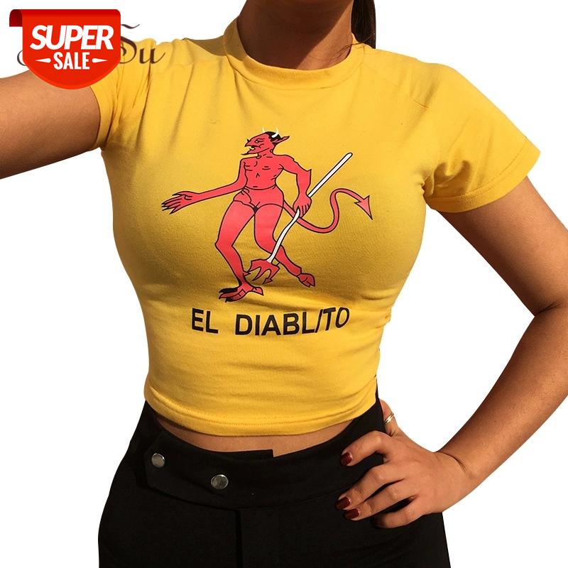 

ArtSu Yellow Cotton T-shirt for Women Summer Short Sleeve Fitness Crop Top Tees Cartoon Harajuku Funny T shirts Basic ASTS20316 #li7i, White