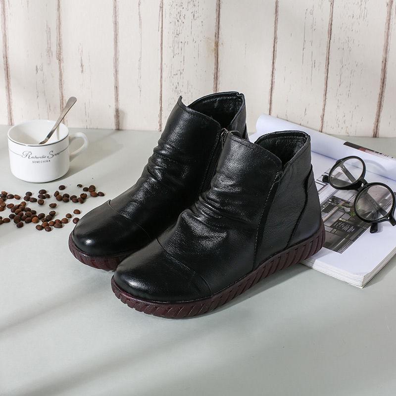 

Soft bottom mom casual winter outdoor warking shoes female snow boots genuine leather furry boots, Black