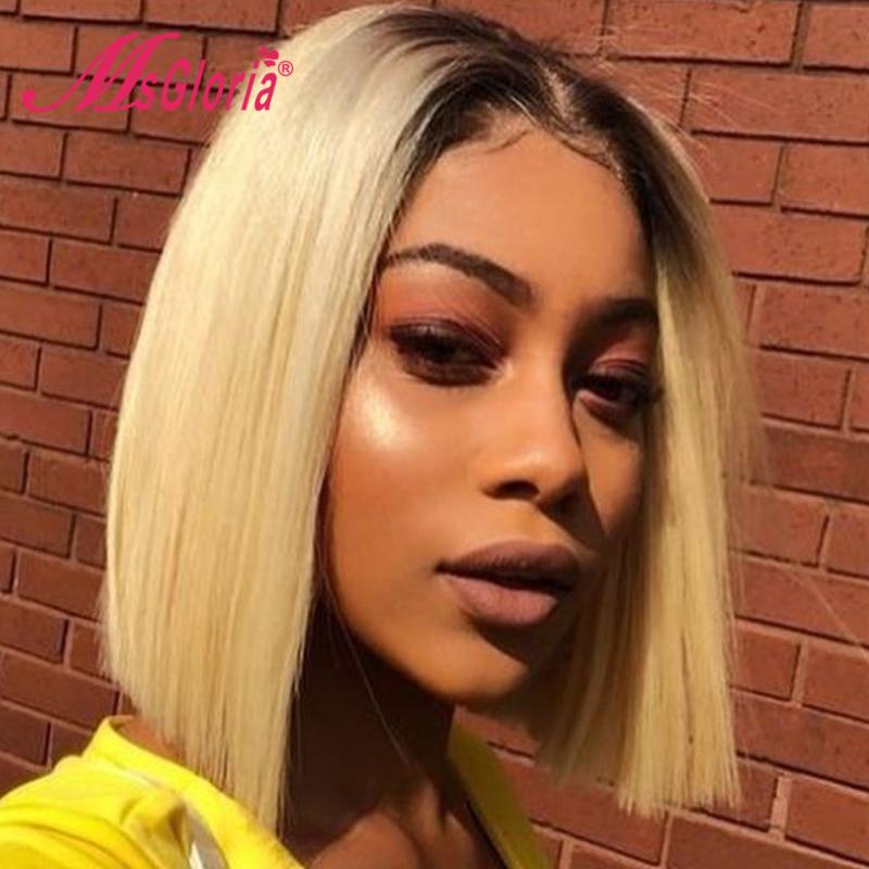 

#1b/613 Blonde Colored Straight Bob Part Lace Front Wig Brazilian Remy Human Hair Wigs For Women Pre Plucked With Baby Hair, As pic