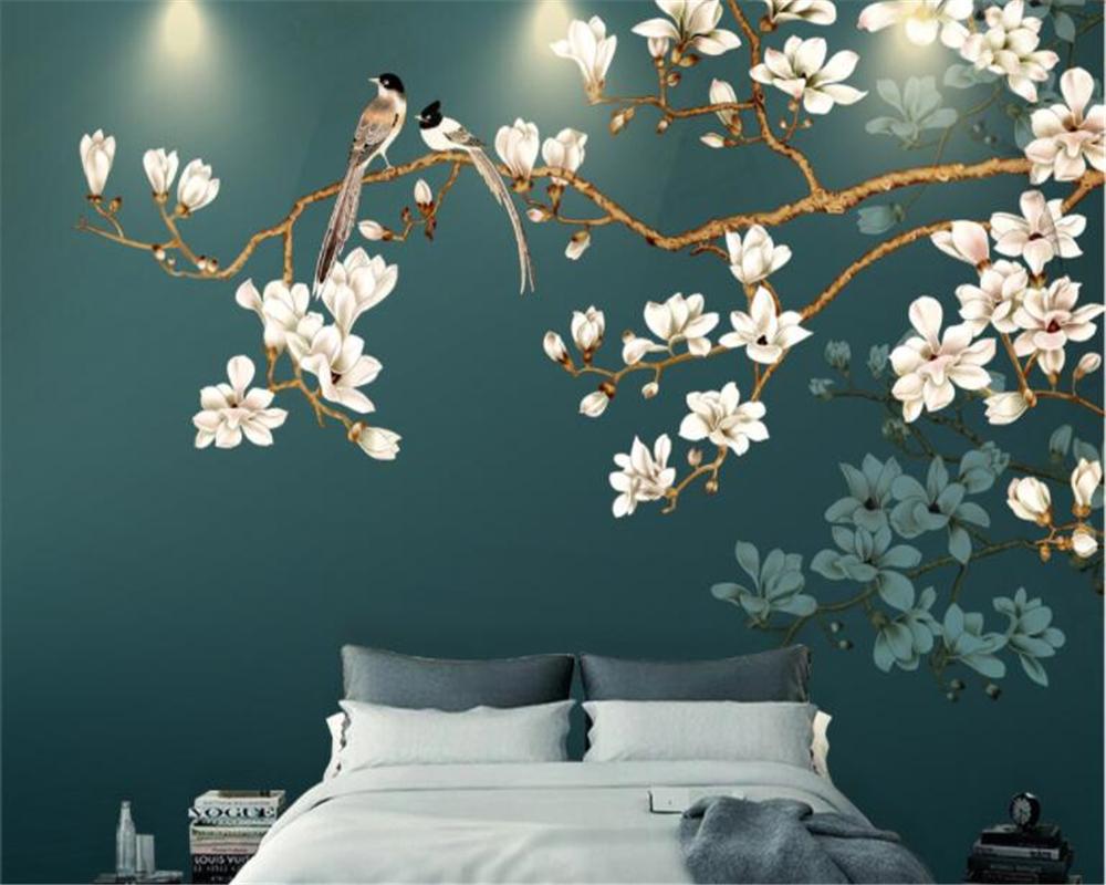 

Custom interior decoration wallpaper hand painted new Chinese style flowers and birds 3d backdrop wall papel de parede, As pic