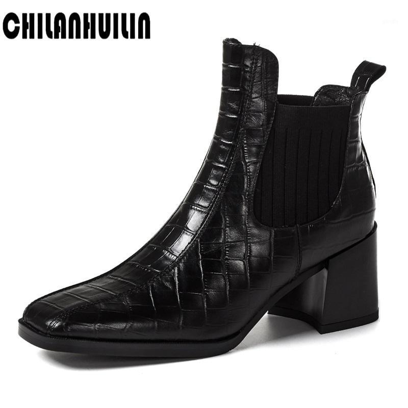

new fashion ankle boots for women high quality print leather autumn boots blocky high heels woman women party dress shoes1, Black