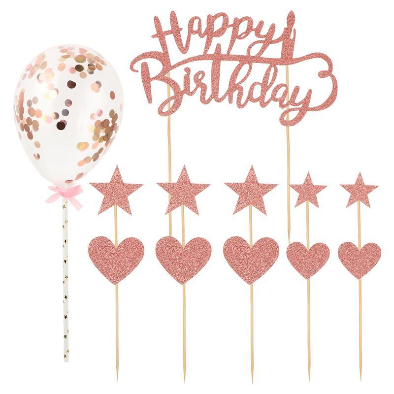

2 Sets Sequin Balloon Cupcake Toppers Birthday Party Ornaments Cake Insert Cards