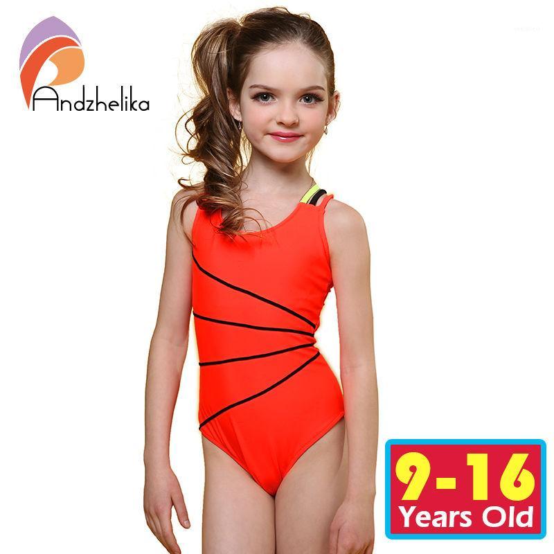 

Andzhelika 2020 Swimsuit Girls One Piece Swimwear Solid Bandage Bodysuit Children Beachwear Sports Swim Suit Bathing Suit AK86751, Green