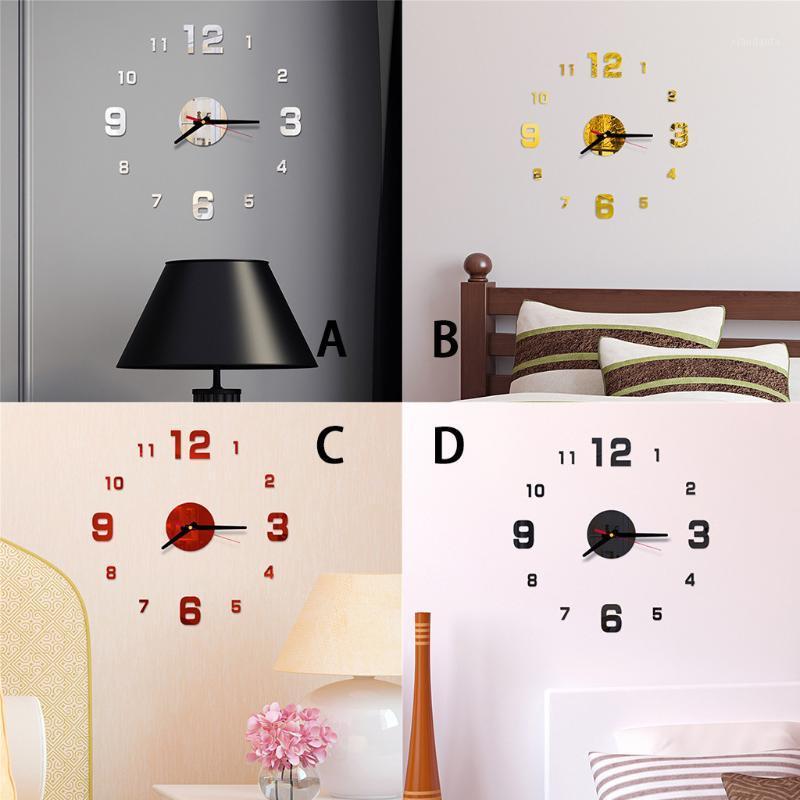 

25# 3D big acrylic mirror wall clock diy quartz watch still life clocks modern home decoration living room stickers1