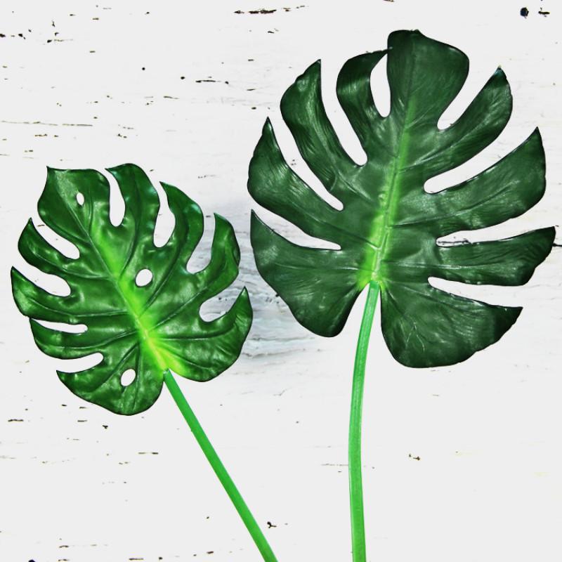 

5pcs/lot Large Artificial Monstera Palm Leaves Leaf-shaped Fake Green Plants Wedding Diy Decoration Flowers Arrangement Plant, Small 75
