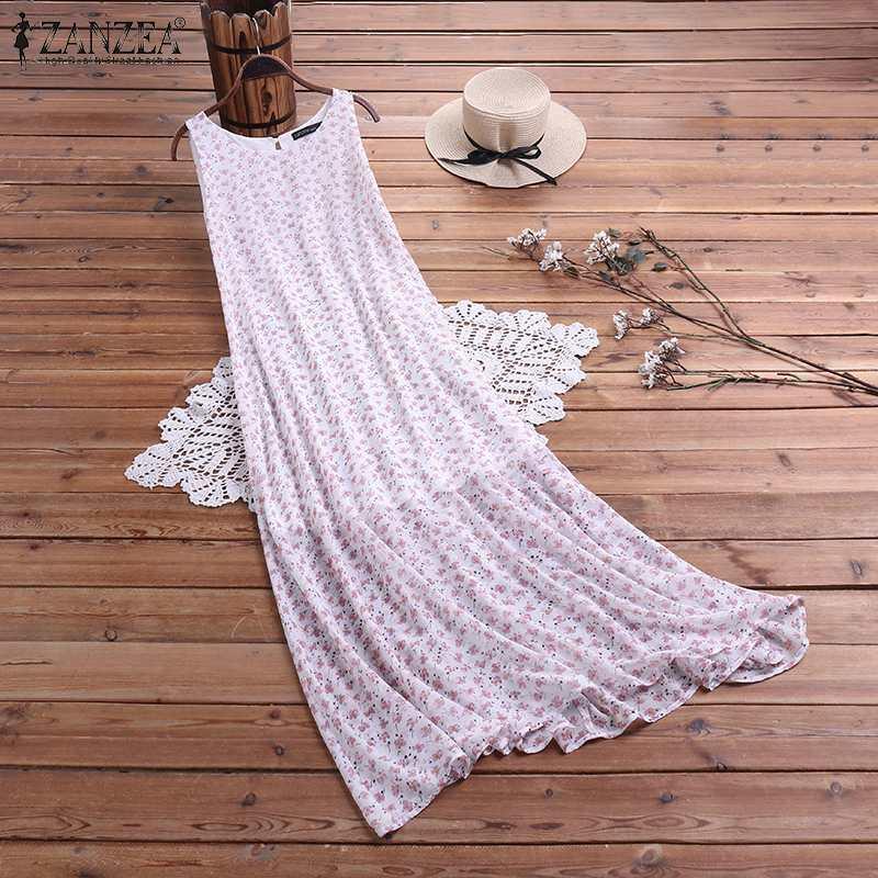 

ZANZEA Summer Sleeveless Dress Bohemian Women Sundress Casual Loose Floral Print Long Maxi Vestidos Female Holiday Beach Robe, Black