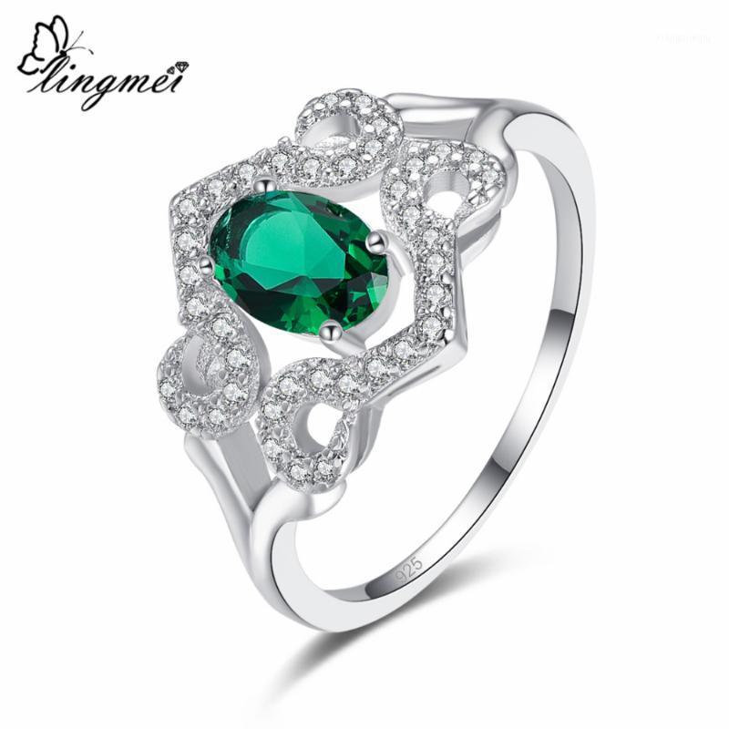 

Band Rings Lingmei 2022 Comes Luxury Gorgeous Jewelry Oval Cut Green & Blue White Zircon Ring Silver For Women Size 6 7 8 9
