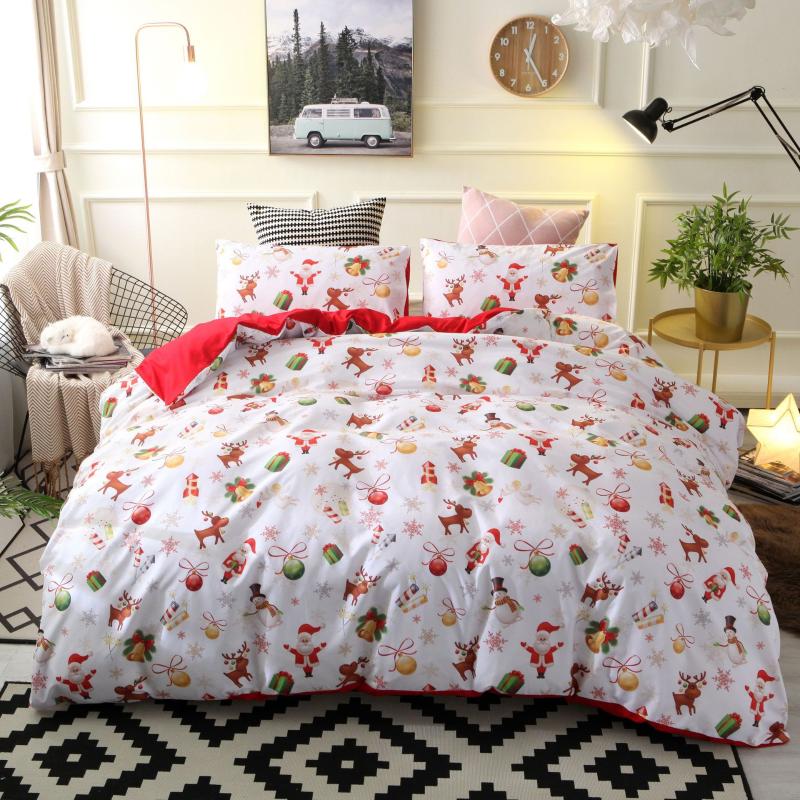 

Christmas Printed Solid Bedding Sets Santa Claus Bedding With 3D Home Christmas Pattern Set 3pcs Tree Lovely Star