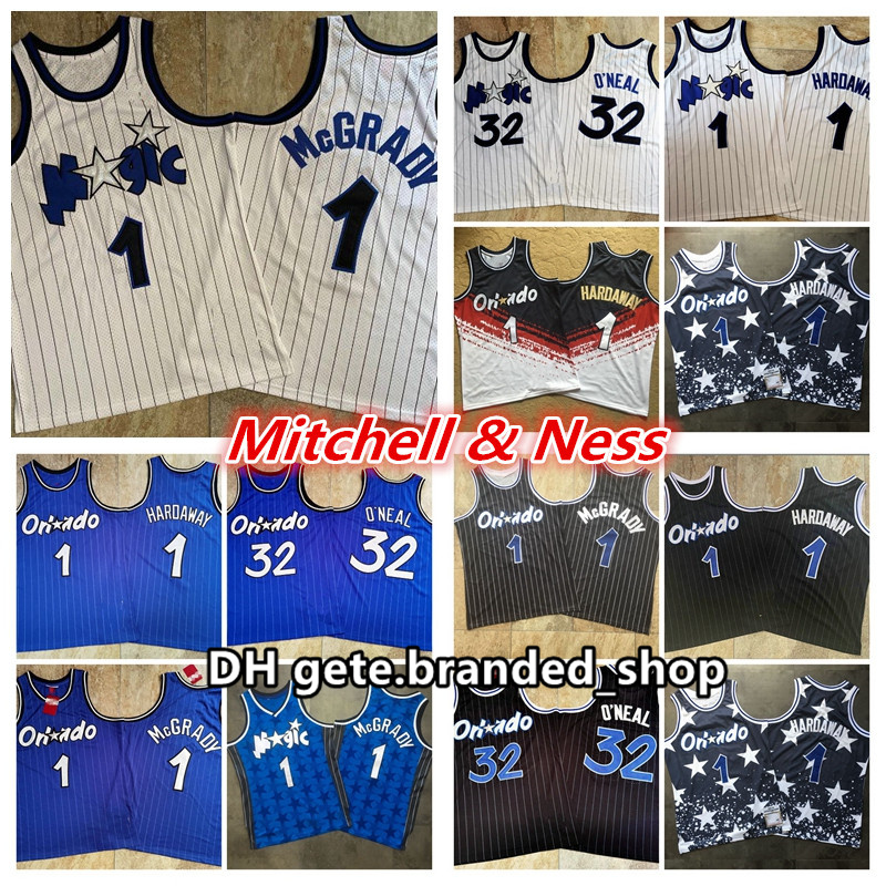 

Mitchell&Ness Basketball Mens Shaquille 32 ONeal Penny 1 Hardaway Tracy 1 McGrady Jersey Embroidery Logos Stitched Vintage Striped Shirt, # 3