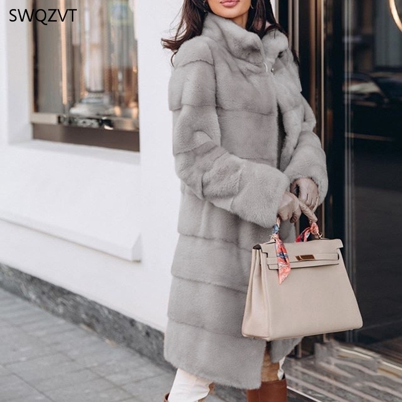 

SWQZVT Warm Solid Color Women Parkas Fashion Long-Sleeved Stand Collar Fur Stitching Long Ladies Coat Winter Jacket 201017, Beige