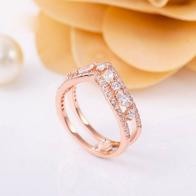 

Sparkling Marquise Double Wishbone Band Ring Fit Pandora Jewelry Engagement Wedding Lovers Fashion Ring, Silver