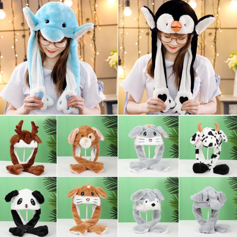 

Pinch Airbag Plush Funny Cap Animals Ear Hat Moving Jumping Cute Soft Warm Women Girls Cute Winter Cap 2021