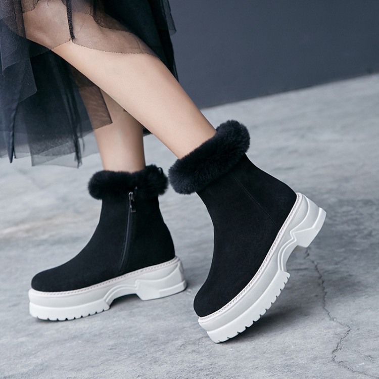 

New Arrival Fashion Suede Leather Women Snow Boots Winter Warm Plush Women's boots Waterproof Ankle Flat platform shoes, Black