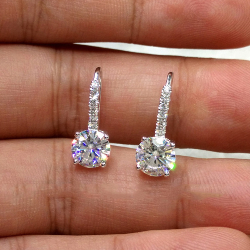 

2020 New Fashion 925 Sterling Silver Plated White Topaz CZ Daimond Women Wedding Gemstones Hoop Dangle Earrings For Lovers' Gift