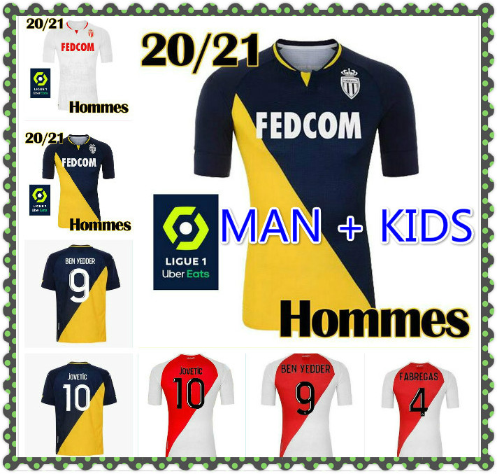 

MAN KIDS KIT 2020/2021 AS Monaco Soccer Jersey 2021 #9 BEN YEDDER #10 JOVETIC Soccer Uniform #17 GOLOVIN #4 FABREGAS #25 GLIK Football Shirt, Black;yellow
