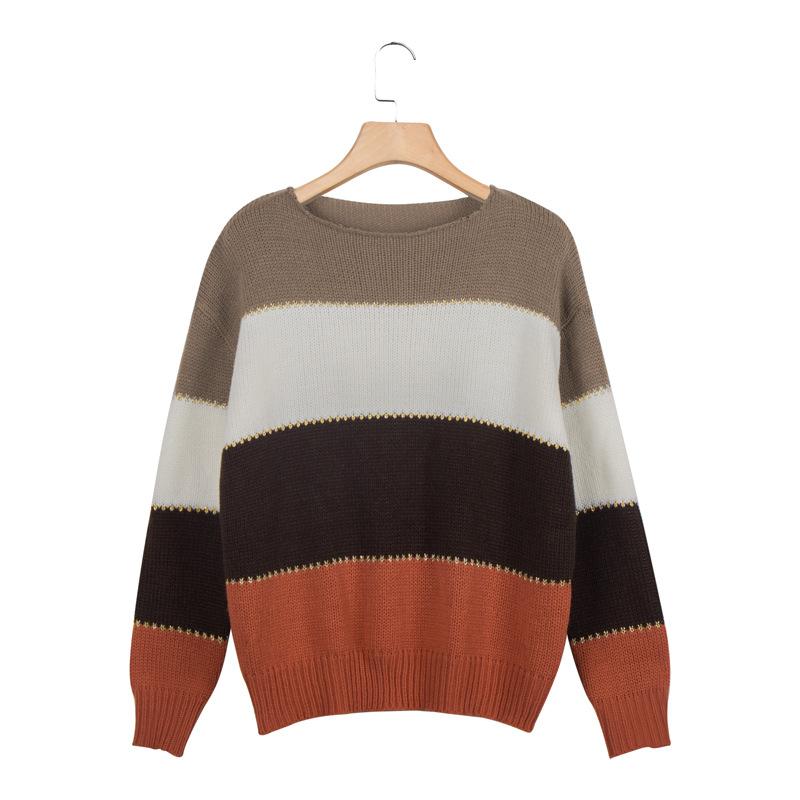 

Autumn and winter women' sweater candy color casual color matching stripe large size warm fashion sweater