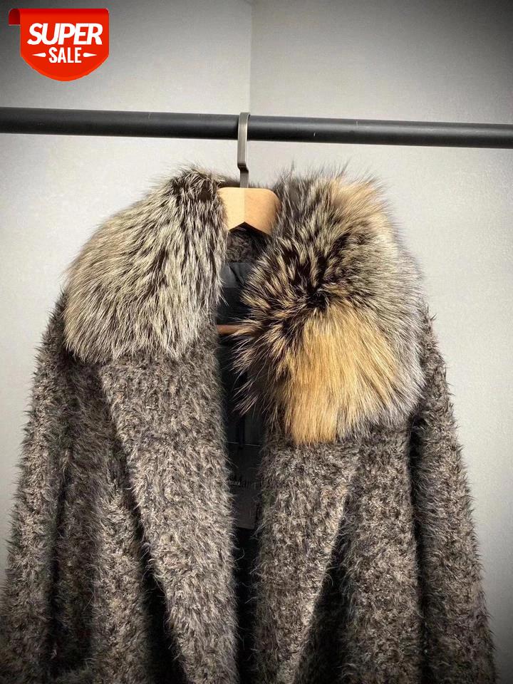 

90 % Wool 10% Cashmere Real Fur Coat Women Winter Suit Collar Long Nature Teddy Bear Fur Coats Overcoat #eH4x, Black;brown