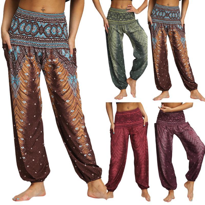 

CHAMSGEND Pants Women Casual Loose Yoga Trousers Baggy Boho Aladdin Jumpsuit Pants Sports Wear For Women gym sport, Green