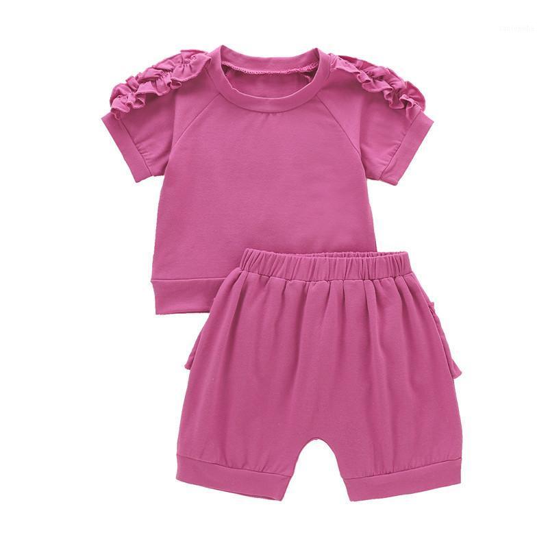 

1-5Years Fashion Girls Clothing Set Summer Short Sleeve Ruffles T-shirts+Shorts Pants Infant Newborn Casual Clothes Suits1, As pic