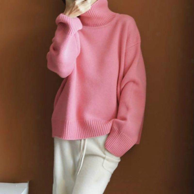 

2020 New Winter Women Solid Long Sleeve Knitted Sweaters Korean Style Knitwear Turtleneck Pullovers Female Elegant Sweaters C30, Blue