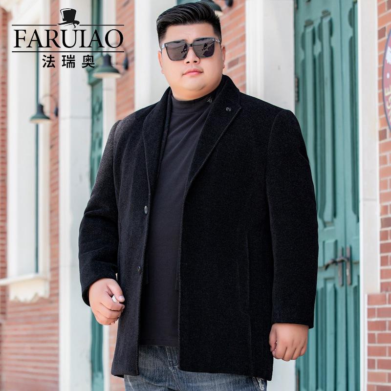 

Super-large code cloth coat male long season and thicken nutty loose menswear fertilizer increase fat coat, Black