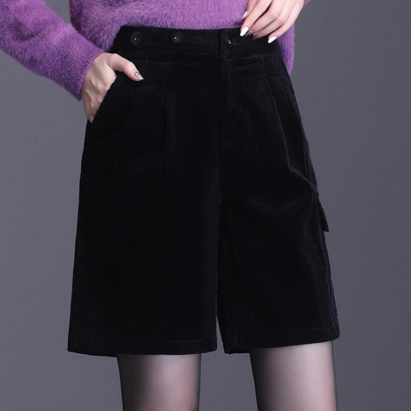 

Feminine 2021 New Winter Waist Straight Tube Thin Shorts Morq, Black