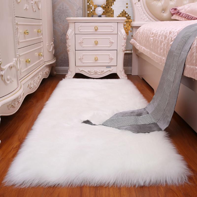 

Luxury Rectangle Soft Sheepskin Fluffy Area Rug Faux White Fur Carpet Shaggy Long Hair Solid Mat Living room Seat Pad Home Decor
