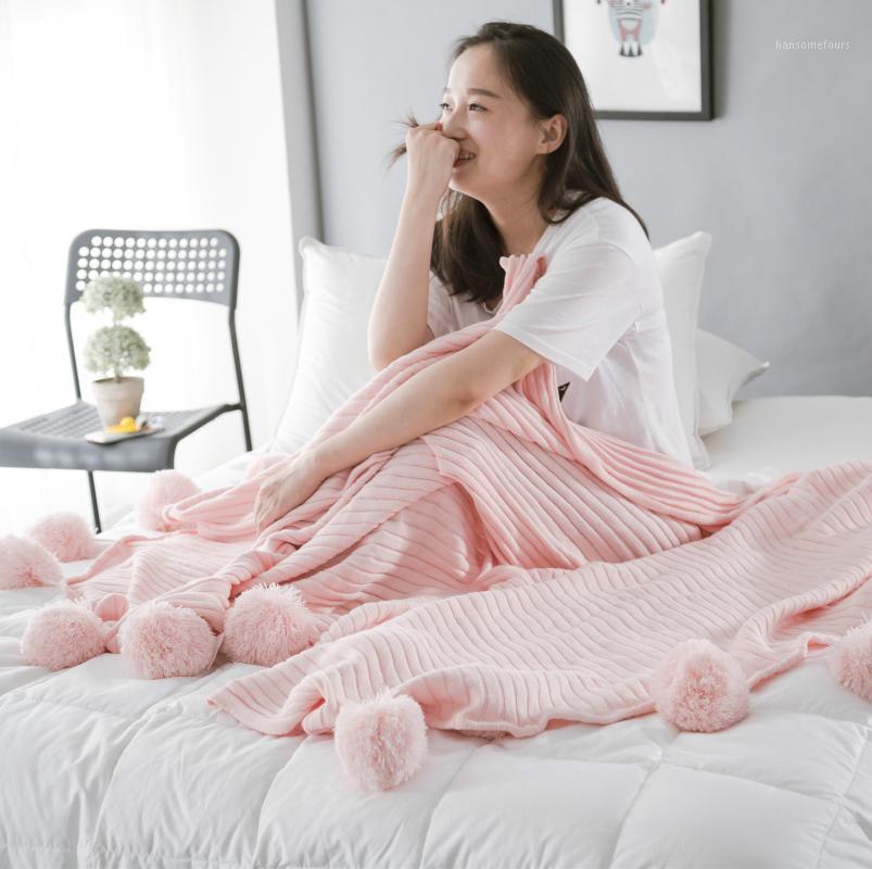 

cotton knitted ball fringed sofa blanket pink blanket blankets for beds weighted1