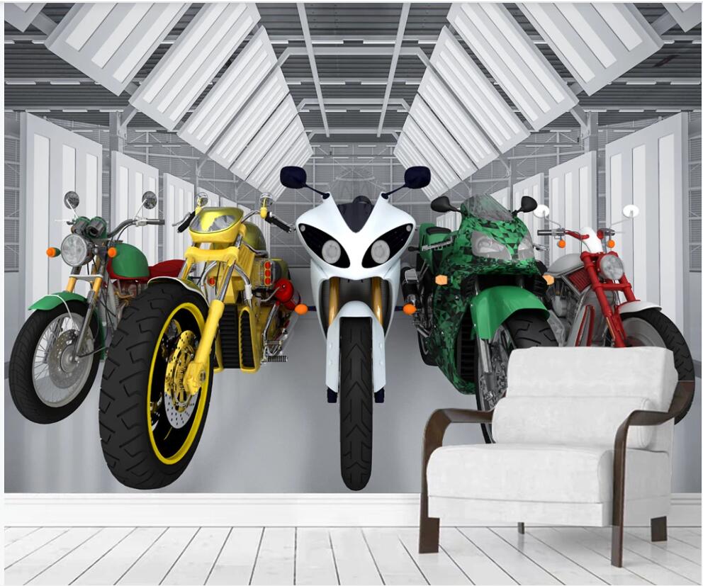 

3d wallpaper custom photo Modern motorcycle showroom renderings home decor 3d wall murals wallpaper for walls 3 d in the living room, Non-woven wallpaper