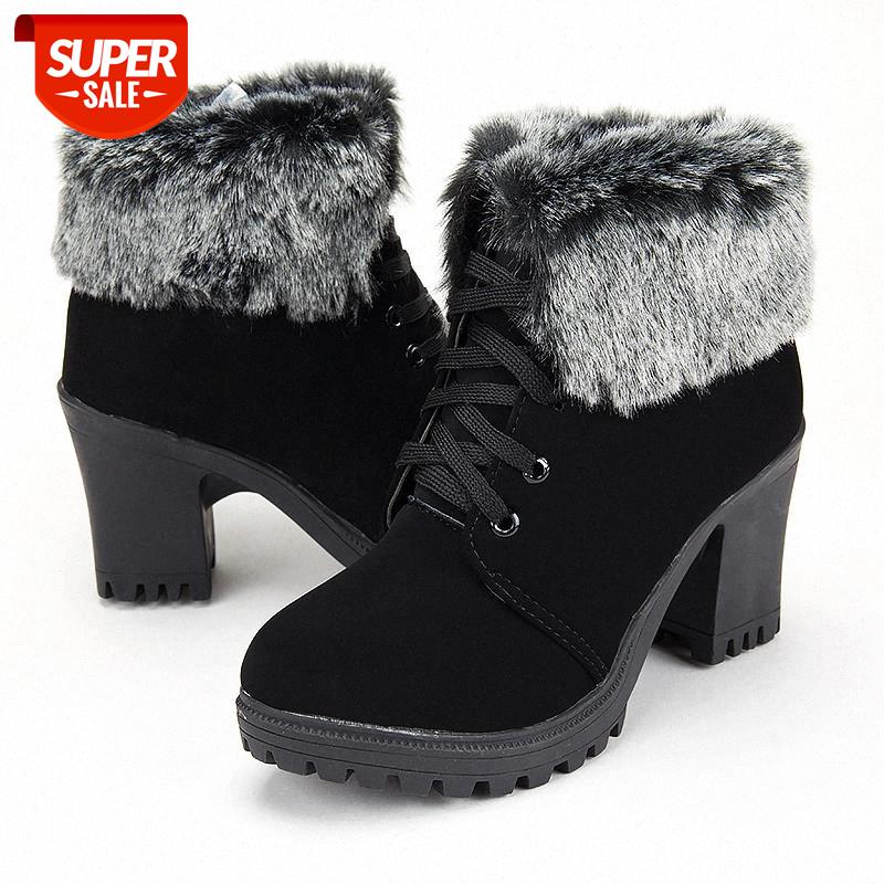 

Fashion ankle boots women shoes platform high heels boots ladies footwear 2020 solid lace-up women snow zapatos de mujer #sG7d, Beige