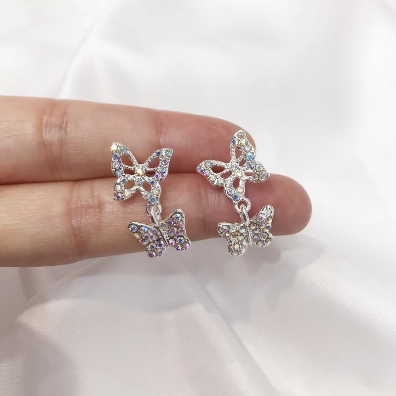 

Fashion super fairy double butterfly earrings exquisite color temperament earrings 2020 new S925 needle
