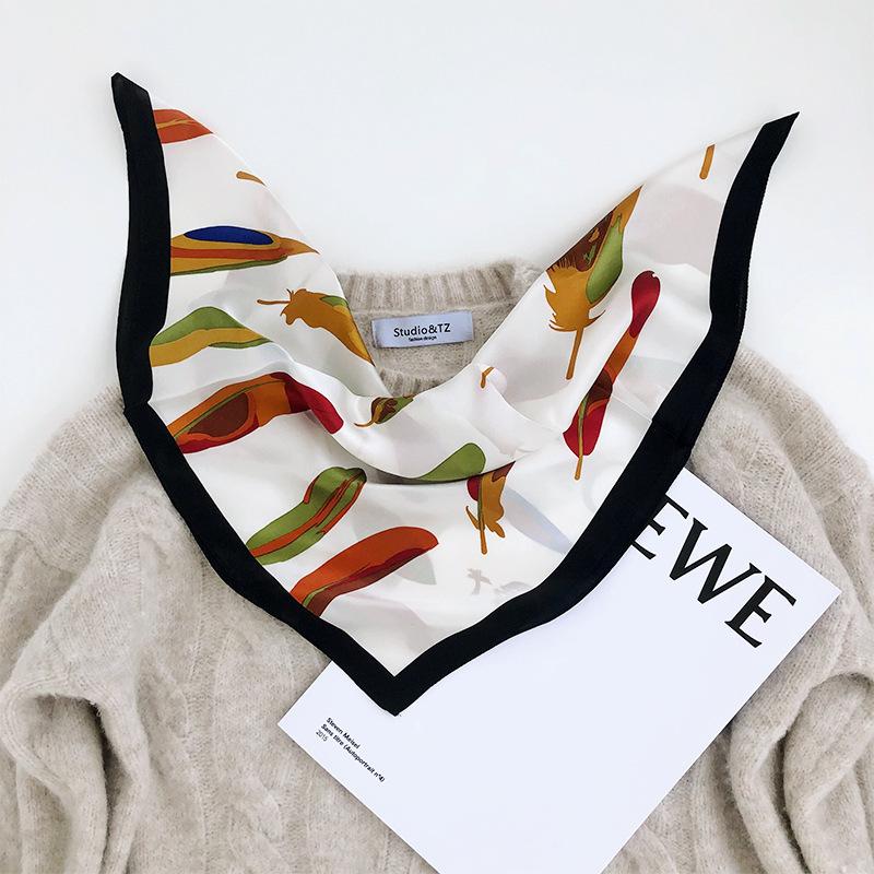 

Hot Sale 2021 New Women Hijab Winter Feather 100% Silk Scarf Small Square Scarves Women's Neck Bandana Poncho Foulard Femme