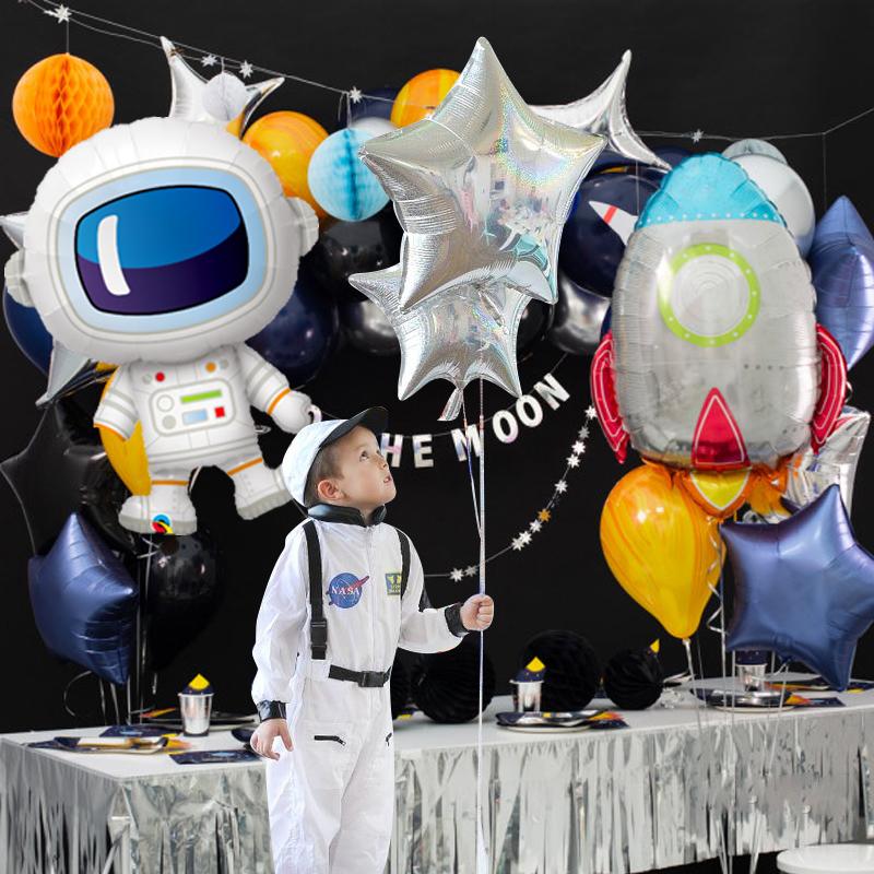 

GIHOO 5pcs Astronaut Rocket Ship Foil Balloons Outer Space Happy Birthday Galaxy Party Decorations Kids Balloon baby shower