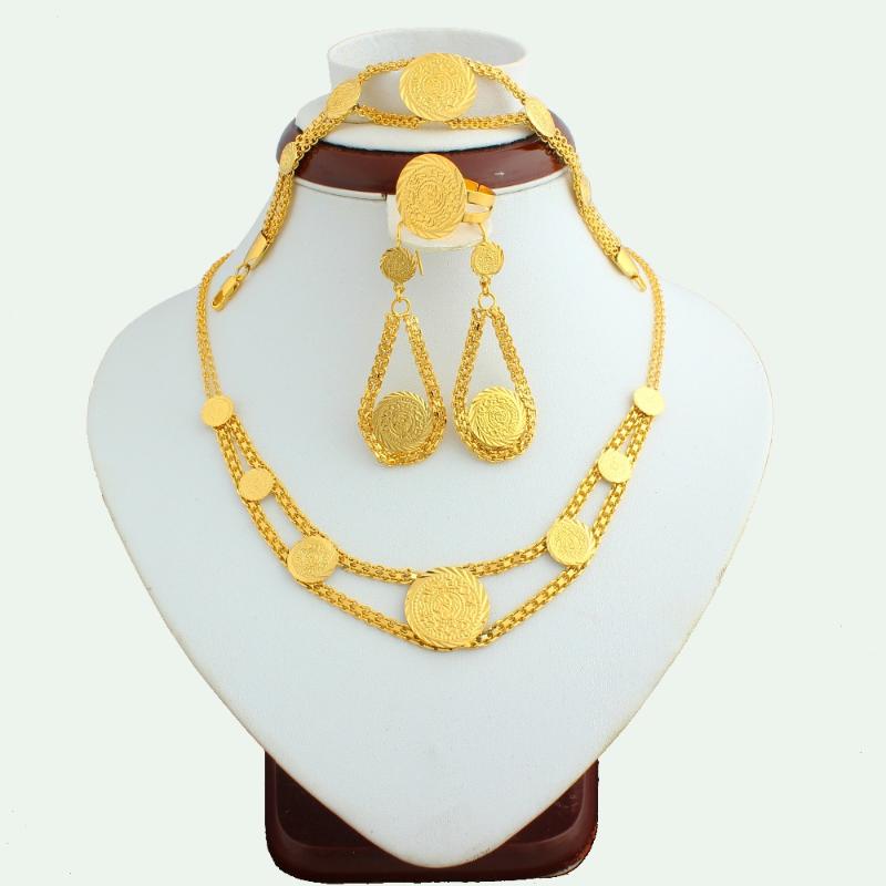 

Earrings & Necklace 2022 Gold Plated Moneda Small Africa/Middle East Bride Jewelry Set Color Ethiopia Women Wedding Sets, Silver