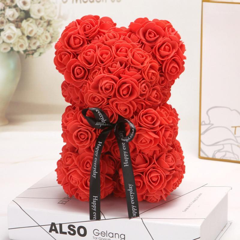 

Valentines Day Gift 25cm Rose Teddy Bear Rose Flower Artificial Decoration Birthday Party Wedding Decor Girlfriend Gift1, Multicolor