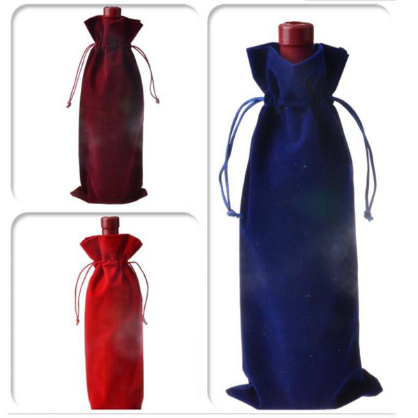 

Velvet Wine Bottle Covers Bags Drawstring Flannel Wedding Party Gift Packaging Pouch