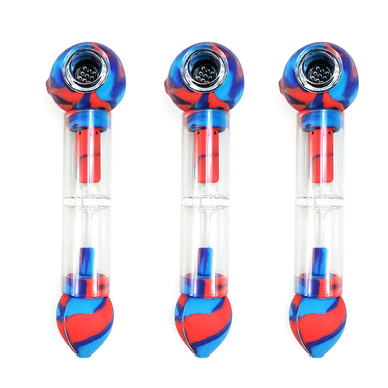 

Glass water pipe camouflage silicone pipes easy carry glass filter smoking set