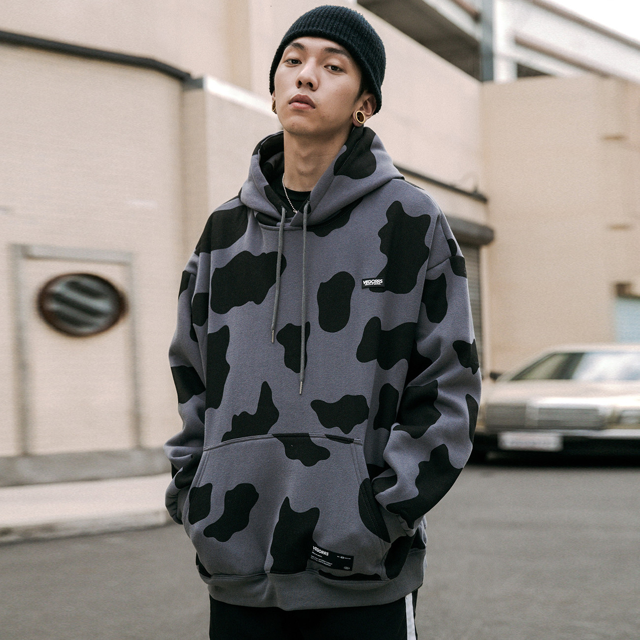 

2021 New Hip Hop Streetwear Cow Color Print Harajuku Sweatshirt Fleece Cotton Hooded Pullover Men Winter Hoodie Ktr7, Gray