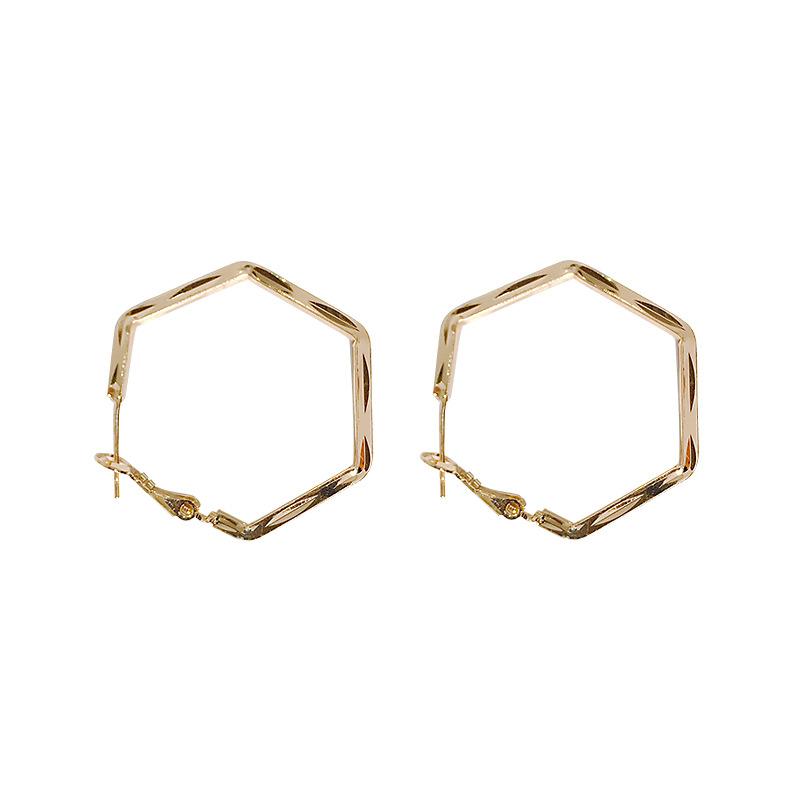

Europe And America Simple Hoop Earring Alloy Hexagon Minimalist Punk Earrings For Women Geometric Hollow Earrings Party Jewelry