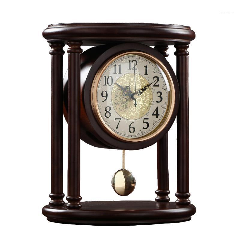 

Vintage Retro Wooden Table Clock Living Room American Large Desk Clock Pendulum Desktop Home Table Watch Decoration Gift1