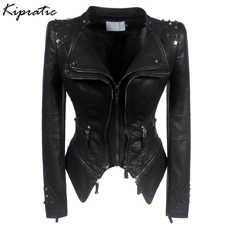 

Plus Size Autumn Winter Women Faux Leather Jackets Smooth Motorcycle Ladies Long Sleeve Moto Biker Streetwear Black Punk Coat