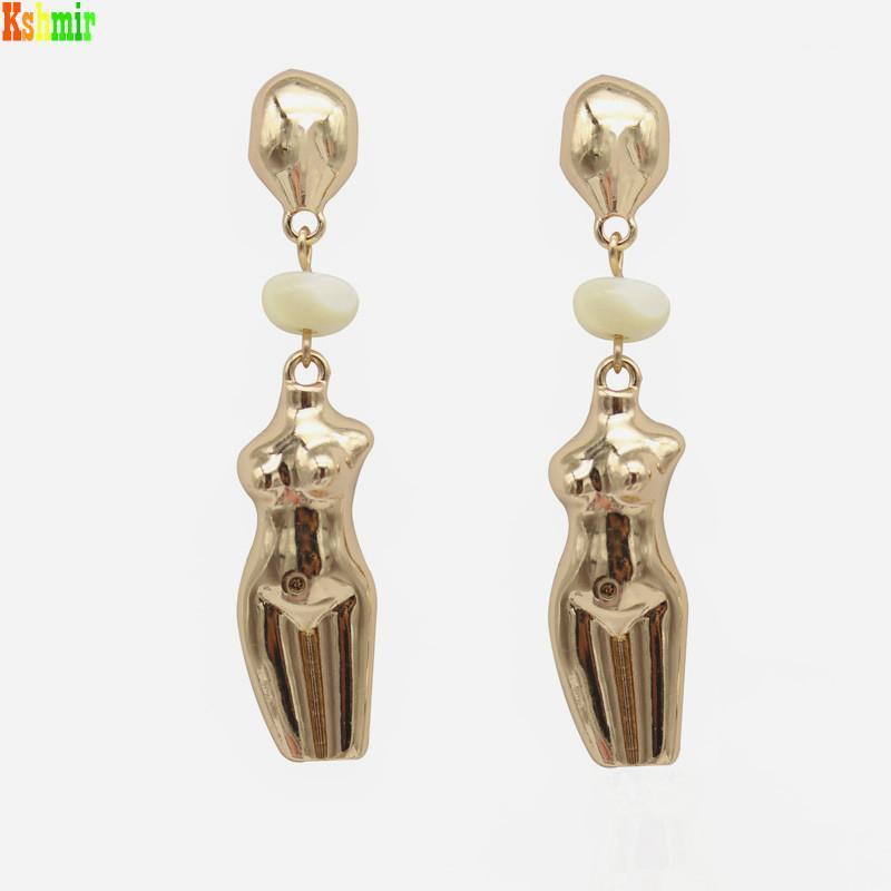 

Kshmir 2020 Modern Metal Geometric Abstract Body Pearl and Shell Exaggerated Hanging Earrings Female Jewelry Gift Women A20511