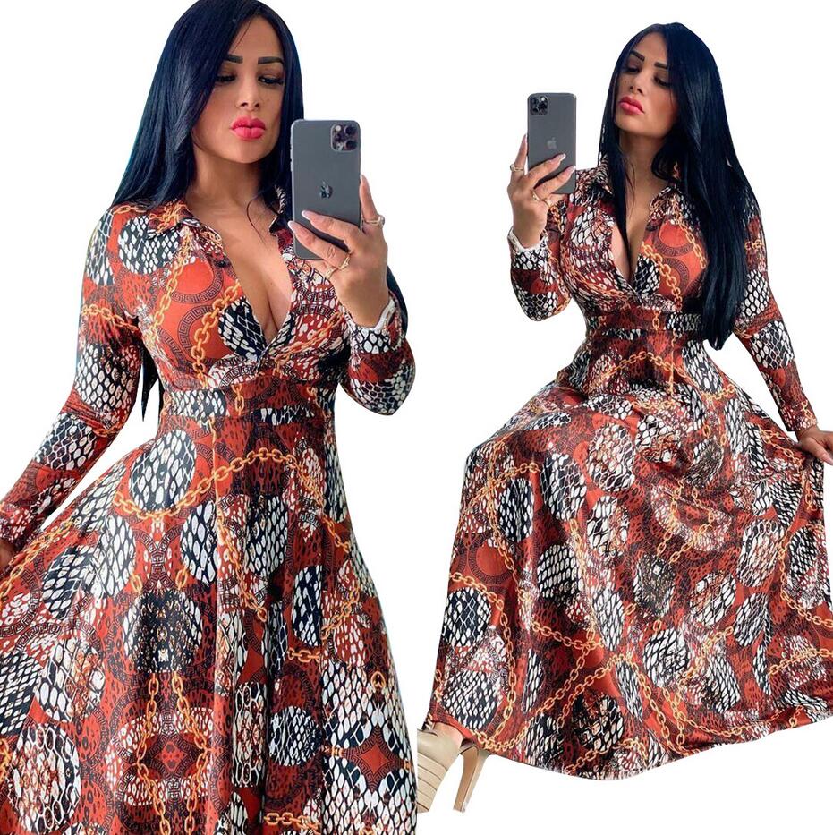 

J2408 Hot Selling Women's Clothing in Europe and America Digital Print Slim Casual Long One-piece Dress Free Shipping, Red